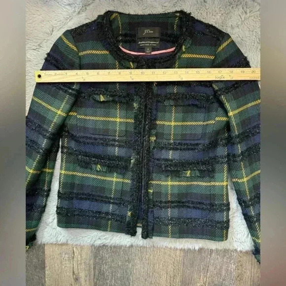 J. Crew Lady Jacket Tweed Blazer Black Watch Plaid 0 Party Festive Holiday Dress - Picture 7 of 16